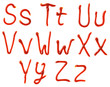 Foto: Alphabet letters made from tomato, ketchup syrup are isolated Alphabet letters made from tomato, ketchup syrup are isolated