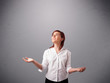 beautiful young lady juggling with copy space