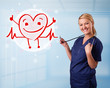 Attractive doctor with happy red smiling heart