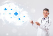 Photo: Doctor listening to abstract cloud with medical signs Doctor listening to abstract cloud with medical signs