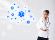 Doctor with blue medical icons