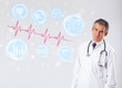 Doctor examinating modern heartbeat graphics