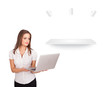 Beutiful young woman presenting modern copy space