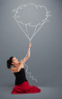 Pretty lady holding a cloud balloon drawing
