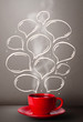 Coffee mug with hand drawn speech bubbles