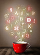 Coffee cup with colorful letters