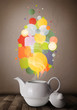 Coffee pot with colorful speech bubbles