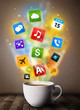 Coffee mug with colorful media icons