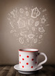 Coffee mug with hand drawn kitchen accessories