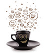 Coffee-cup with brown hand drawn happy smiley faces