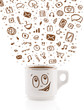 Coffee-mug with hand drawn media icons