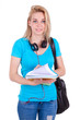 Photo: Young caucasian student girl holding books - Caucasian people Young caucasian student girl holding books - Caucasian people