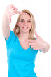 Young caucasian teenage girl making frame sign with her hands Ca