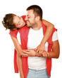Young man and woman together over white background