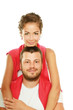 Young man and woman together over white background