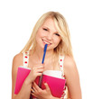 Young woman with a notebook, isolated n white background