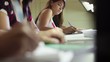 Students doing homework and preparing exam in college