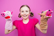 Happy child - girl playing theater