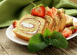 Photo: roulade cake with cream and strawberries roulade cake with cream and strawberries