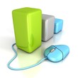 computer mouse connected to a business bar chart diagram