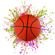 Colorful splashing with basketball isolated on white
