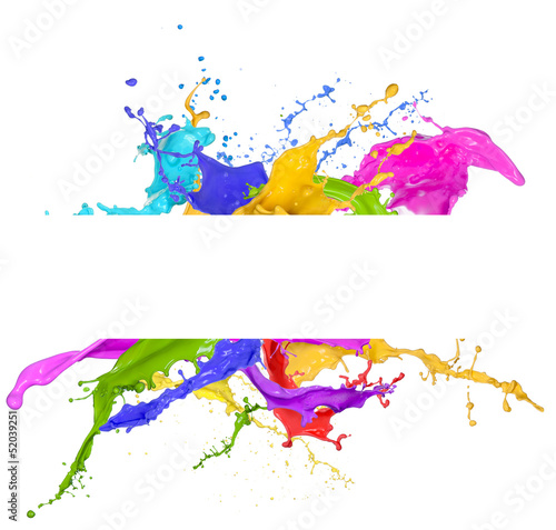  Colored splashes in abstract shape, isolated on white background
