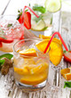 Summer drinks on vintage wooden background