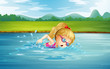 A girl swimming at the river