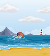 A child swimming at the beach
