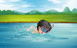 A boy enjoying the cold water of the river