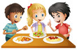Vecteur : Kids watching the table with foods Kids watching the table with foods