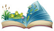 A book with an image of the frogs and fishes in the pond