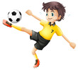 A Boy Kicking The Soccer Ball