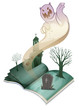 Vector: A book with an image of a graveyard A book with an image of a graveyard