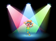 A female clown with flowers at the stage