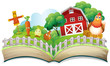 A book with an image of a farm