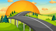 A long road with a sunset