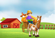 A farmer riding in a carriage