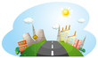 A road going to the city with factories
