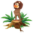 An old lion standing above the stump