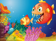 Colorful coral reefs with two fishes