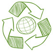 Vector: A globe surrounded by recycling signs A globe surrounded by recycling signs