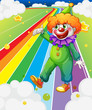 A clown standing in the colorful road
