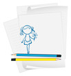 Vector: A paper with a drawing of a girl holding a flower A paper with a drawing of a girl holding a flower