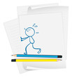 Vector: A paper with a drawing of a tired kid pushing A paper with a drawing of a tired kid pushing