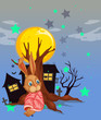 A rabbit beside an old tree