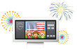 Vektor: A flag at the back of three kids inside a scoreboard A flag at the back of three kids inside a scoreboard