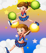 Two cheerdancers with their pompoms