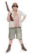 Park ranger or bodyguard dressed in a safari suit with shotgun.