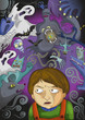 Vector: boy scared of imaginary monsters boy scared of imaginary monsters